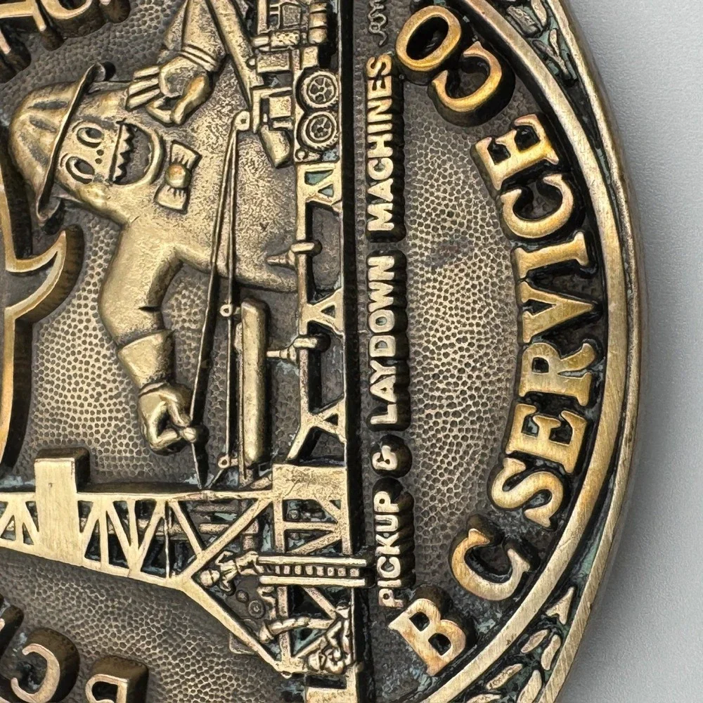 Vintage BC Manufacturing Inc Solid Brass Belt Buckle Award Design Medals Oil Gas